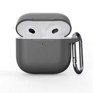 Силиконовый чехол для Apple Airpods 4 с карабином, светло-серый